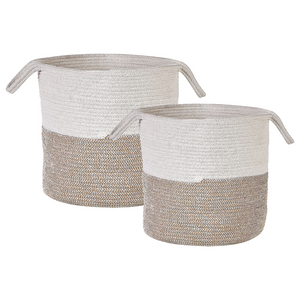 Set di 2 cestini in tessuto di cotone beige bianco 35/33 cm per la decorazione boho dell'ornamento