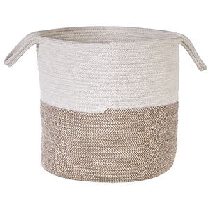 Set di 2 cestini in tessuto di cotone beige bianco 35/33 cm per la decorazione boho dell'ornamento