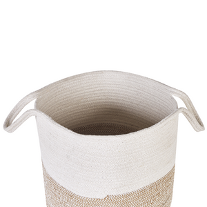 Set di 2 cestini in tessuto di cotone beige bianco 35/33 cm per la decorazione boho dell'ornamento