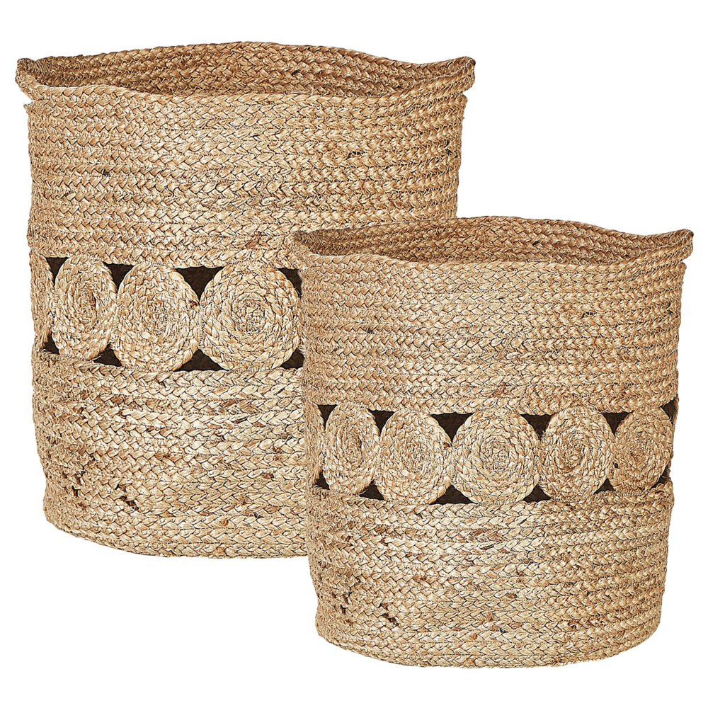 Set di 2 cestini in tessuto di iuta naturale 35/37 cm per riporre oggetti in stile rustico boho