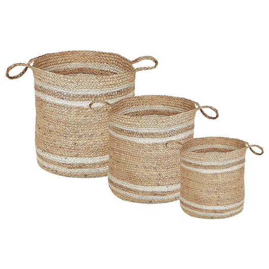 Set di 3 cestini in tessuto di iuta naturale 26/31/35 cm per conservare lo stile rustico boho