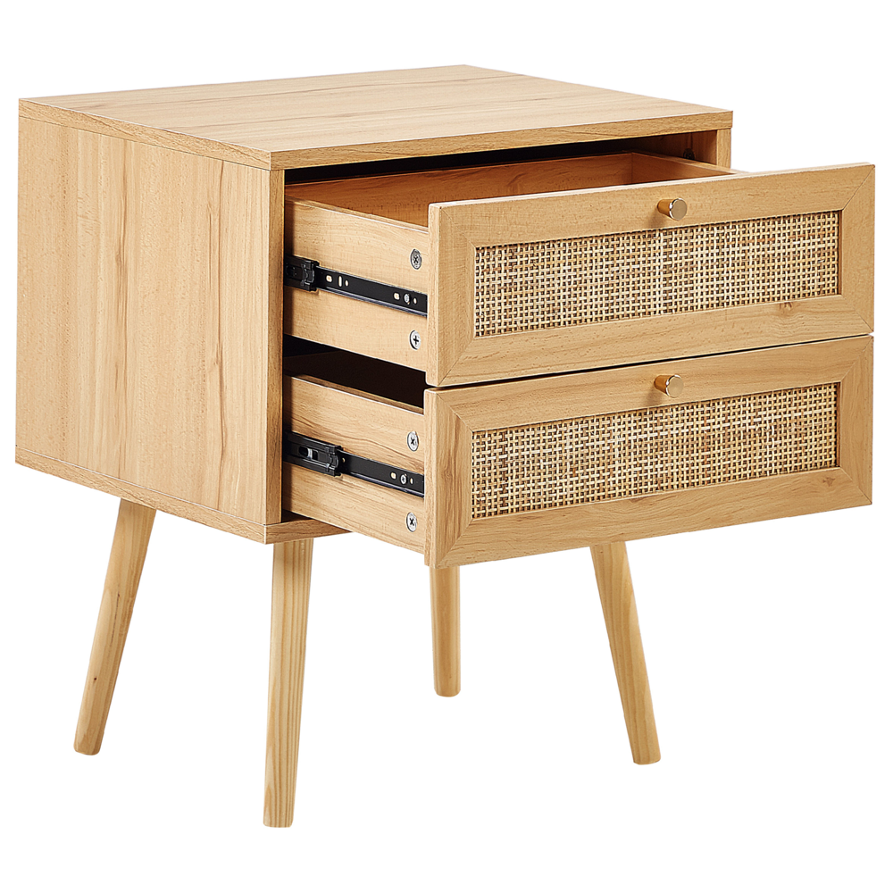 Comodino in rattan marrone chiaro con 2 cassetti in stile boho minimalista camera da letto
