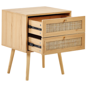 Comodino in rattan marrone chiaro con 2 cassetti in stile boho minimalista camera da letto