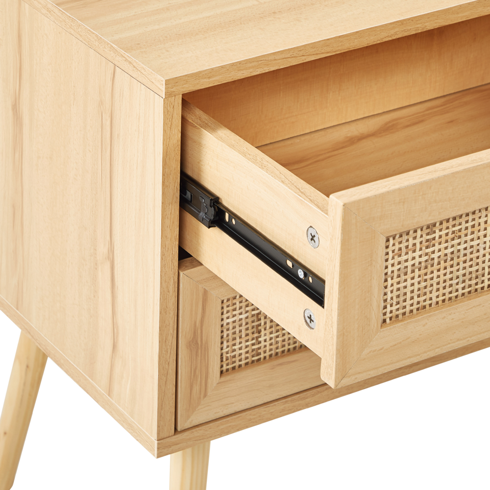 Comodino in rattan marrone chiaro con 2 cassetti in stile boho minimalista camera da letto