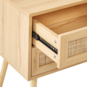 Comodino in rattan marrone chiaro con 2 cassetti in stile boho minimalista camera da letto