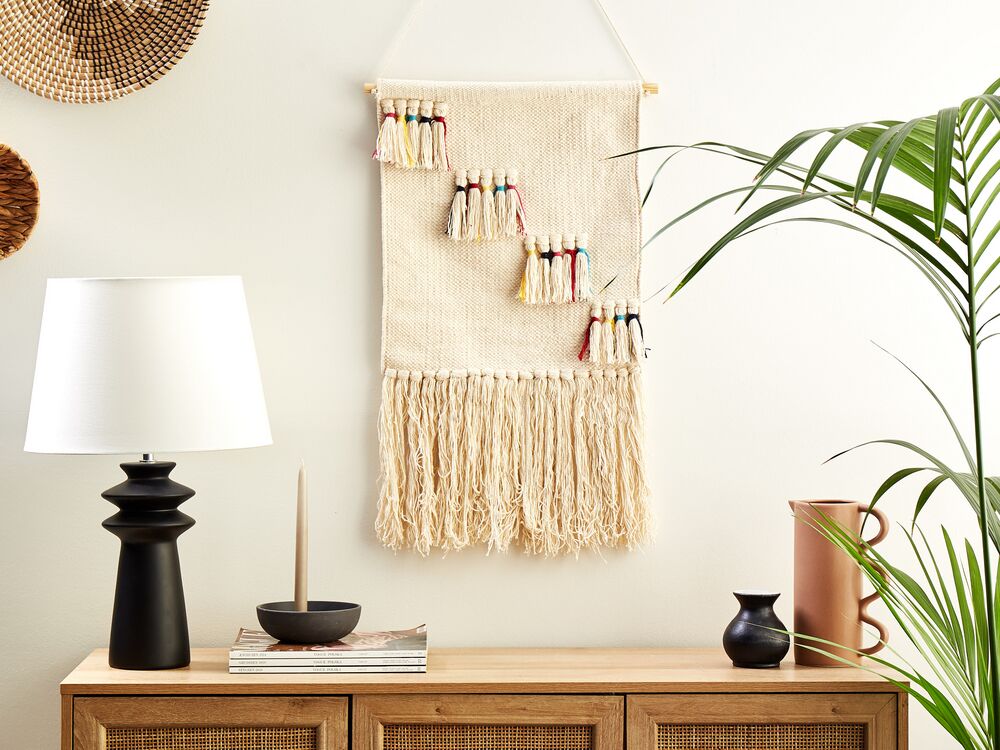 Decorazione murale in cotone beige fatto a mano con nappe arte da parete boho per soggiorno camera da letto camera dei bambini