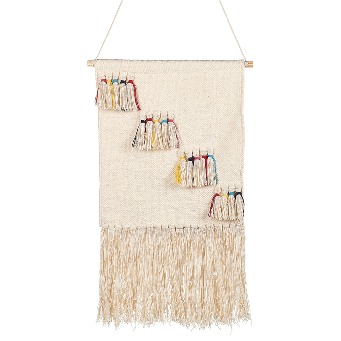 Decorazione murale in cotone beige fatto a mano con nappe arte da parete boho per soggiorno camera da letto camera dei bambini