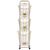 Carrello Portaoggetti per Bagno 3 Cestelli in Metallo Dorato con Ruote