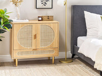 Comodino in rattan marrone chiaro con cassetto vano portaoggetti e 2 sportelli in stile boho minimalista camera da letto