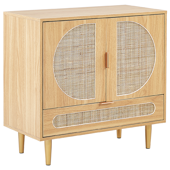 Comodino in rattan marrone chiaro con cassetto vano portaoggetti e 2 sportelli in stile boho minimalista camera da letto