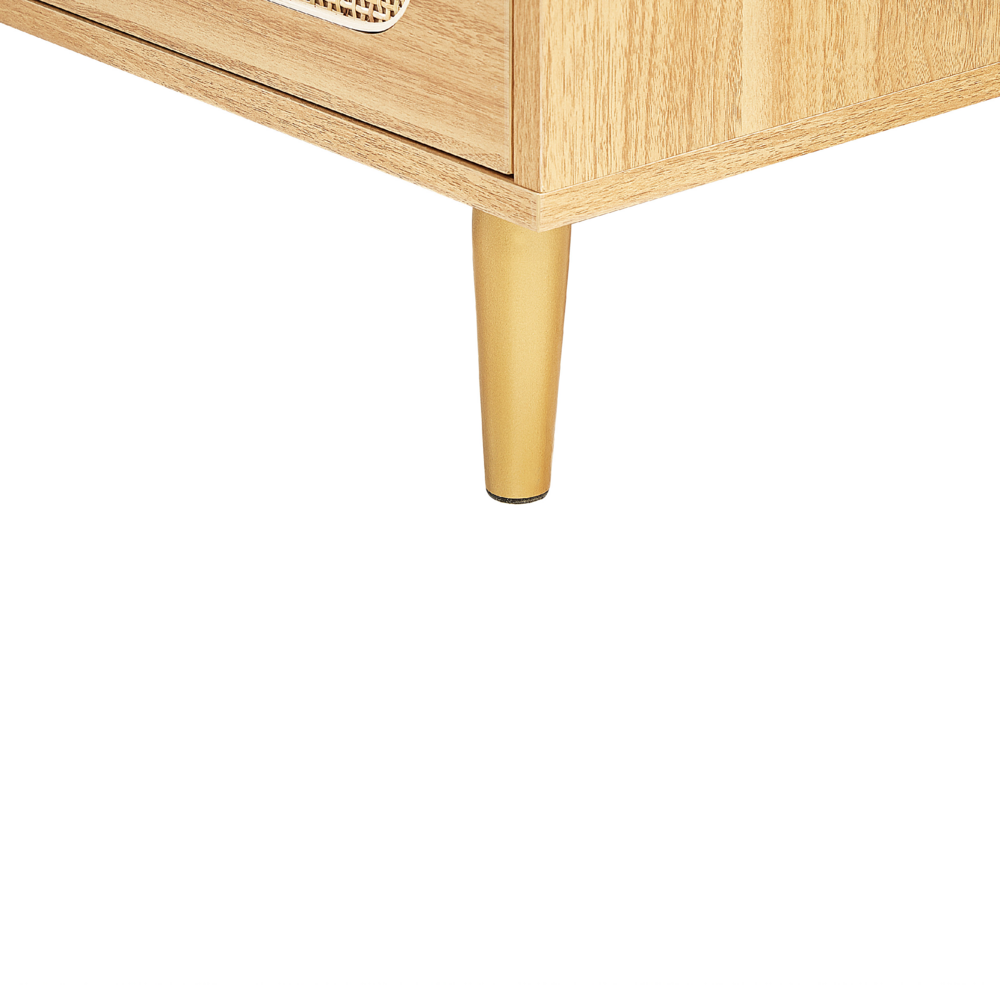 Comodino in rattan marrone chiaro con cassetto vano portaoggetti e 2 sportelli in stile boho minimalista camera da letto