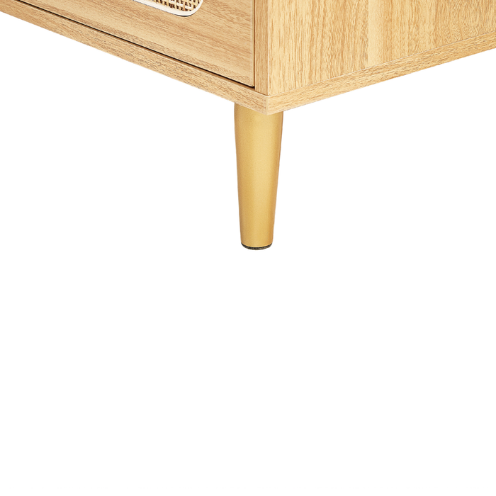 Comodino in rattan marrone chiaro con cassetto vano portaoggetti e 2 sportelli in stile boho minimalista camera da letto