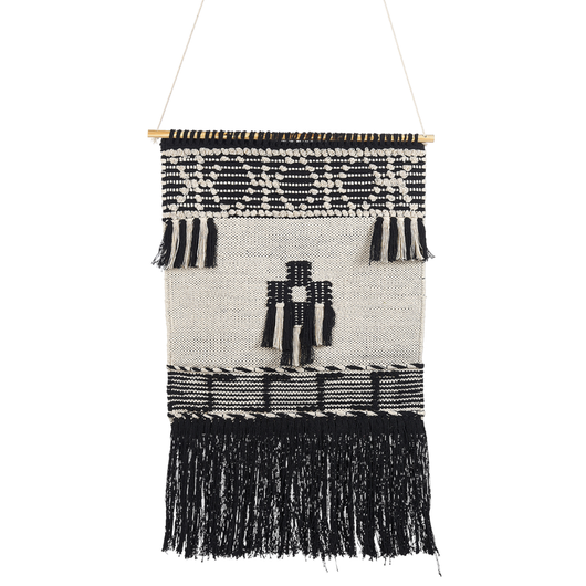 Decorazioni da parete in cotone nero beige nappa fatta a mano arte della parete motivo geometrico boho per soggiorno camera da letto