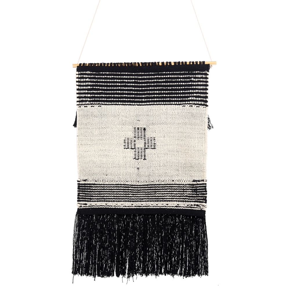 Decorazioni da parete in cotone nero beige nappa fatta a mano arte della parete motivo geometrico boho per soggiorno camera da letto