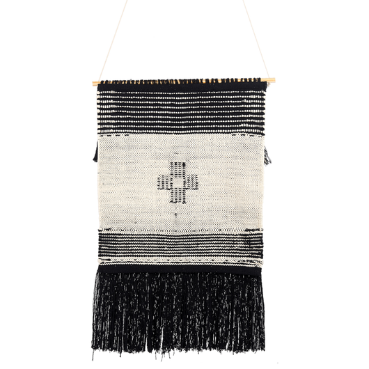 Decorazioni da parete in cotone nero beige nappa fatta a mano arte della parete motivo geometrico boho per soggiorno camera da letto