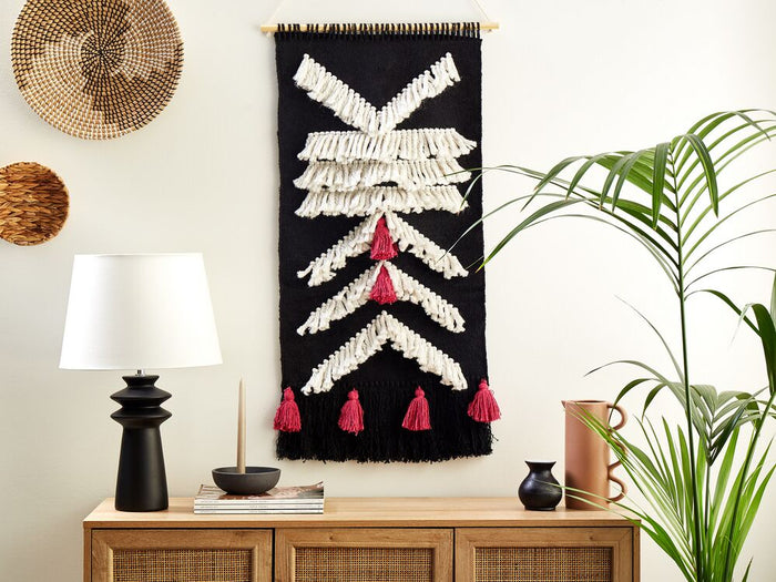 Decorazioni da parete in cotone bianco e nero nappa fatta a mano motivo geometrico boho per soggiorno camera da letto