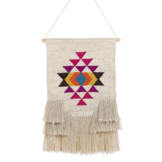 Decorazioni da parete in cotone beige nappa fatta a mano arte della parete motivo geometrico boho per soggiorno camera da letto