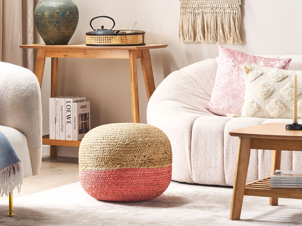 Pouf in iuta naturale rosa beige 50 x 40 cm pouf in EPS che riempie l'accessorio boho