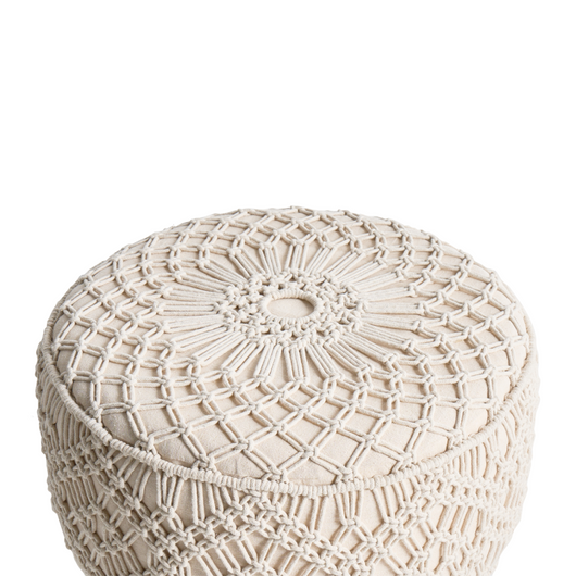 Sgabello cotone macramè beige e legno chiaro 40 cm fatto a mano boho camera da letto soggiorno cameretta