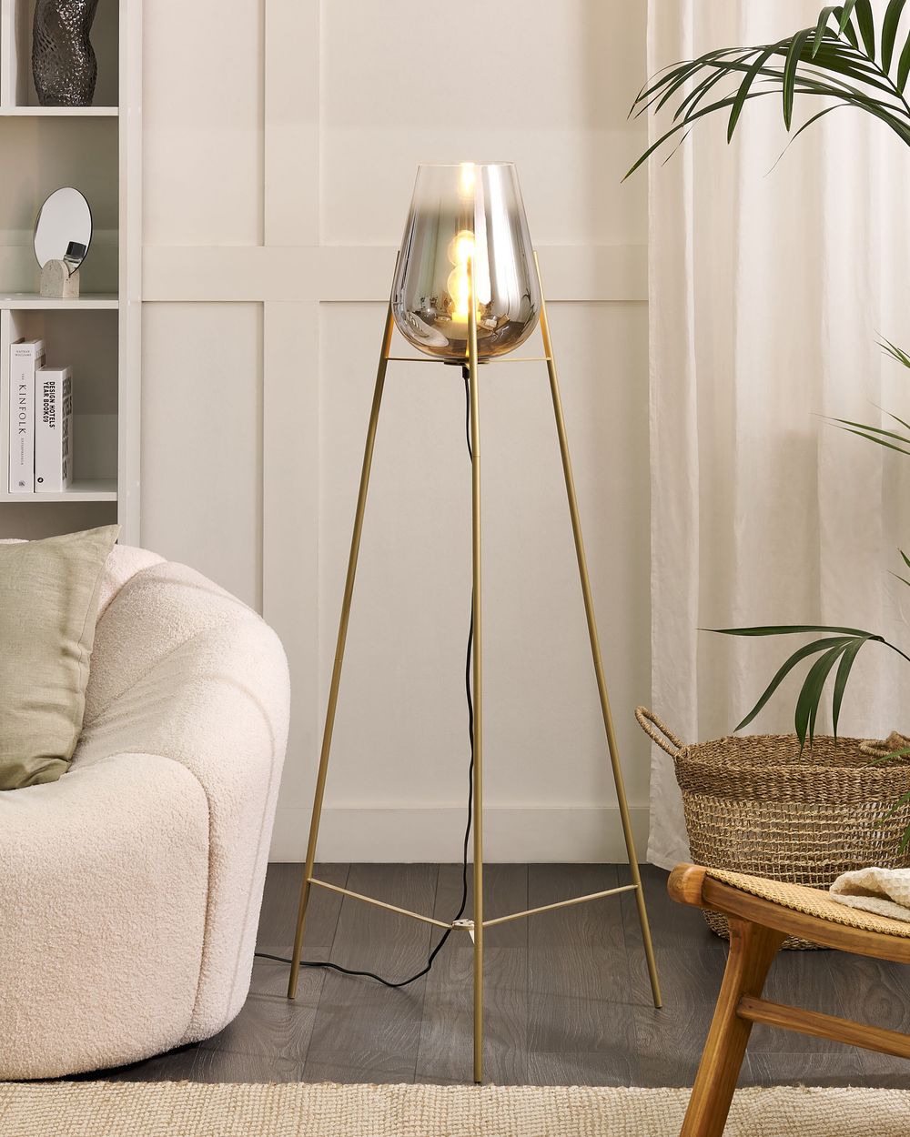 Lampada da terra in metallo con plafoniera vetro dorato 133 cm camera da letto soggiorno moderno contemporaneo