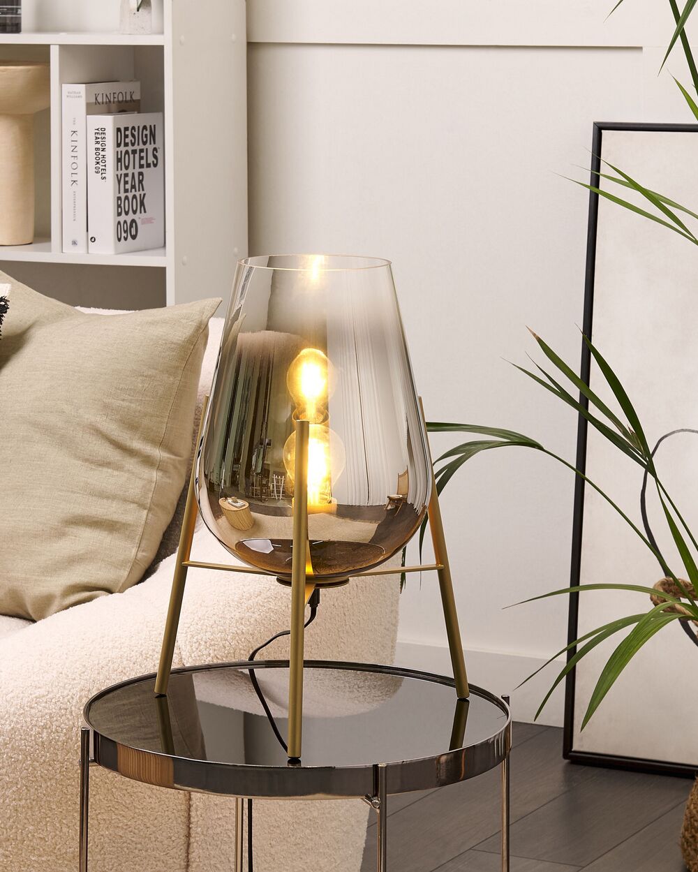 Lampada da tavolo in acciaio e vetro color oro 44 cm moderna soggiorno camera da letto