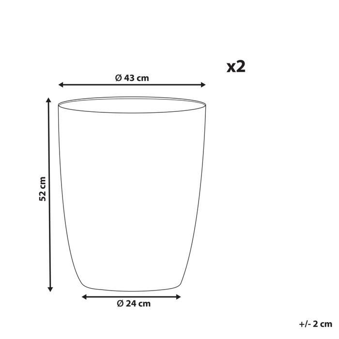 Set di 2 vasi in poliresina in fibra di vetro di colore grigio 43 x 43 x 52 cm interni ed esterni