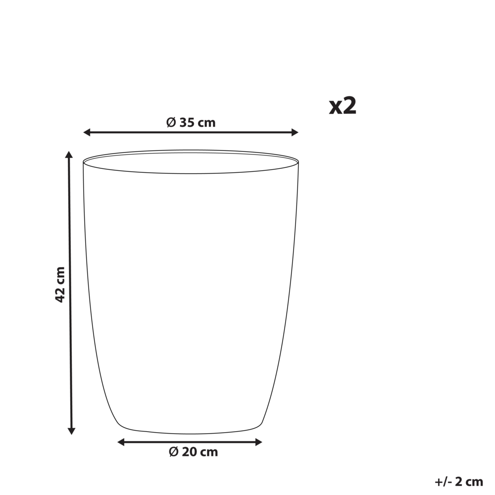 Set di 2 vasi in poliresina in fibra di vetro di colore bianco crema 35 x 35 x 42 cm interni ed esterni