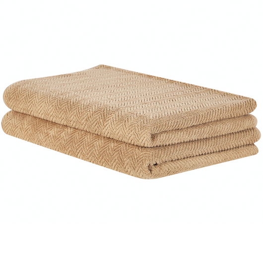 Set di 2 asciugamani in morbido cotone beige con motivo a spina di pesce stile classico ospiti bagno