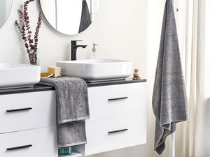 Set di 2 asciugamani in morbido cotone grigio con motivo a spina di pesce stile classico ospiti bagno