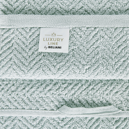 Set di 2 asciugamani in morbido cotone verde menta con motivo a spina di pesce stile classico ospiti bagno