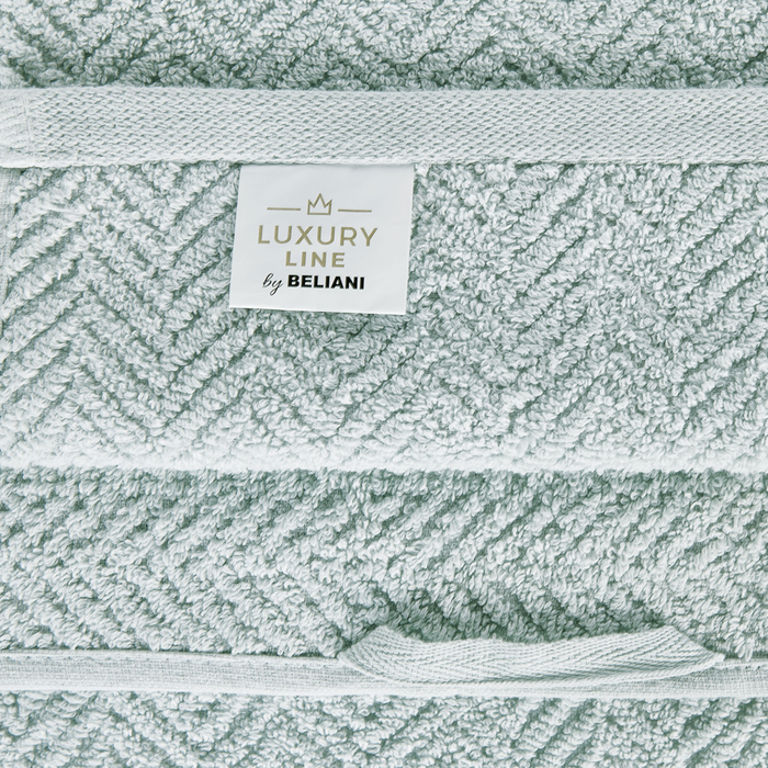 Set di 2 asciugamani in morbido cotone verde menta con motivo a spina di pesce stile classico ospiti bagno