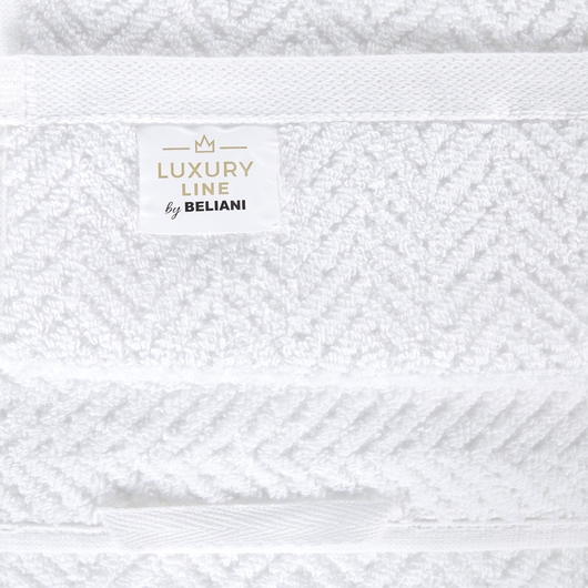 Set di 2 asciugamani in morbido cotone bianco con motivo a spina di pesce stile classico ospiti bagno