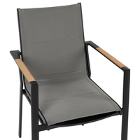 Set di 4 sedie da giardino in metallo nero grigio chiaro con cuscini in legno moderno