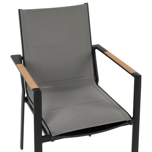 Set di 4 sedie da giardino in metallo nero grigio chiaro con cuscini in legno moderno