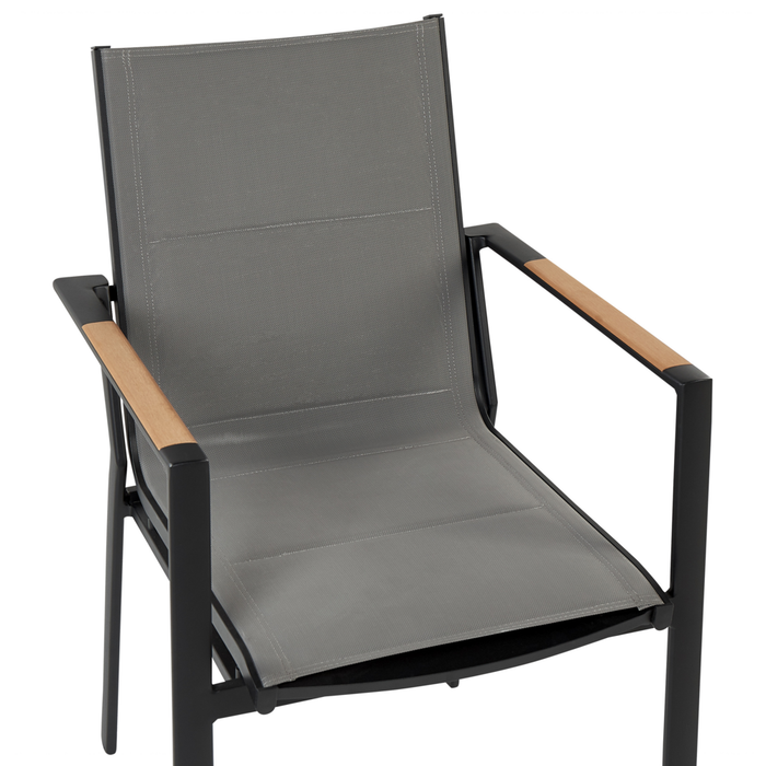 Set di 4 sedie da giardino in metallo nero grigio chiaro con cuscini in legno moderno