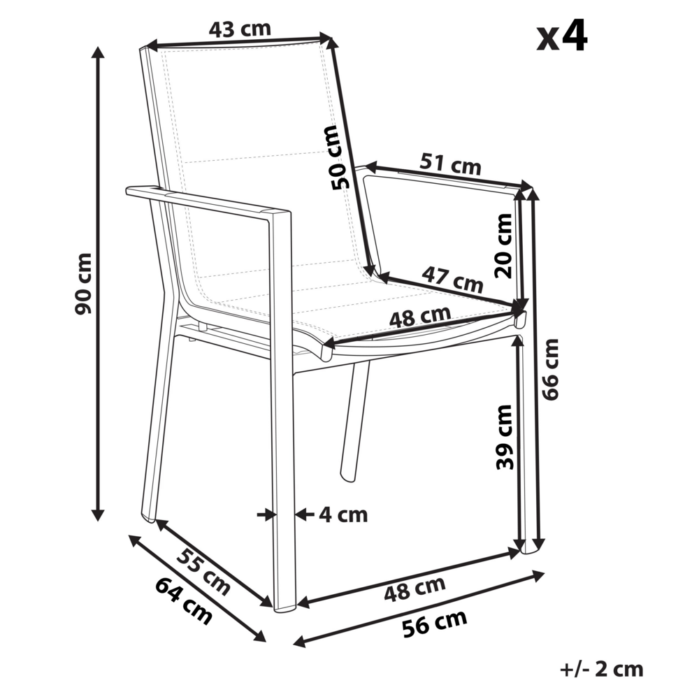Set di 4 sedie da giardino in metallo nero grigio chiaro con cuscini in legno moderno