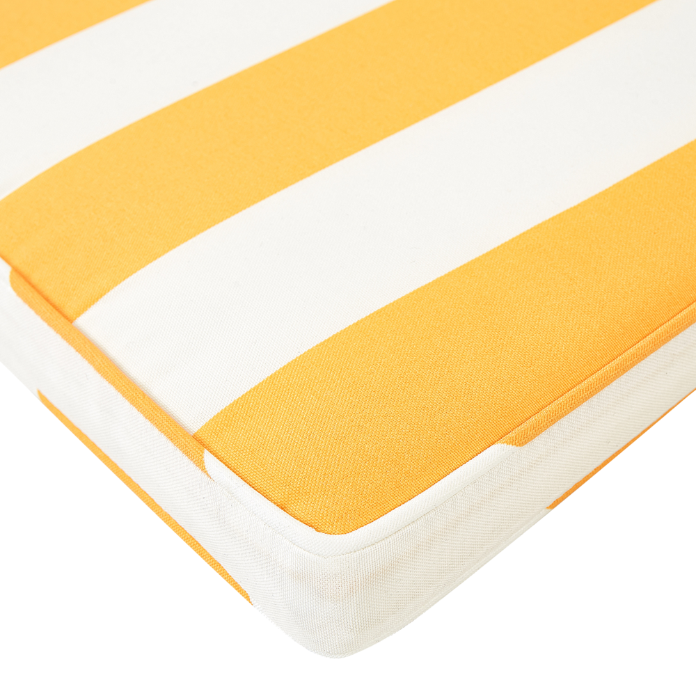 Set di 2 cuscini per sedia da giardino giallo bianco 37 x 34 cm motivo a strisce per esterno legami resistenti ai raggi UV