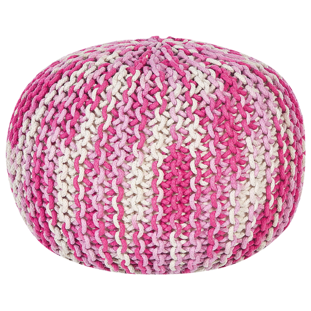 Pouf ottomana bianco e rosa pastello cotone lavorato a maglia perline EPS riempimento rotondo piccolo poggiapiedi 50 x 35 cm