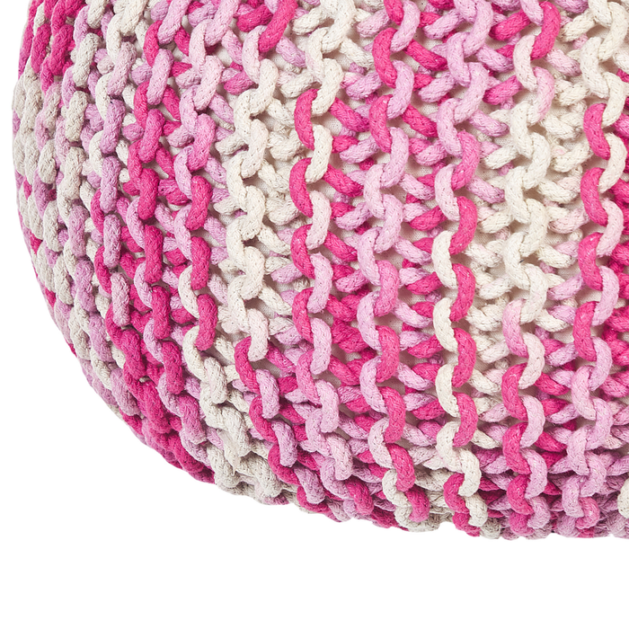 Pouf ottomana bianco e rosa pastello cotone lavorato a maglia perline EPS riempimento rotondo piccolo poggiapiedi 50 x 35 cm