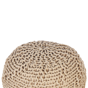 Pouf ottomana beige cotone lavorato a maglia perline EPS riempimento rotondo piccolo poggiapiedi 50 x 35 cm