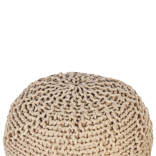 Pouf ottomana beige cotone lavorato a maglia perline EPS riempimento rotondo piccolo poggiapiedi 50 x 35 cm