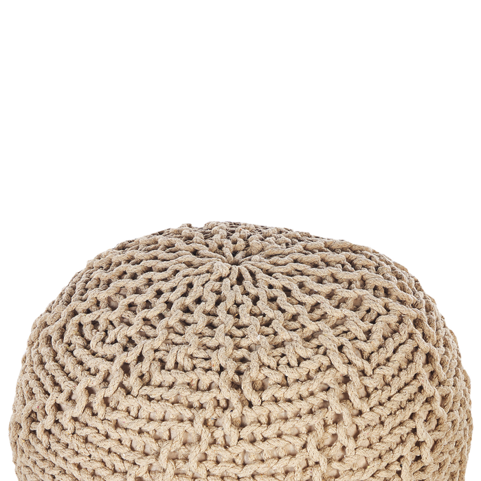 Pouf ottomana beige cotone lavorato a maglia perline EPS riempimento rotondo piccolo poggiapiedi 50 x 35 cm
