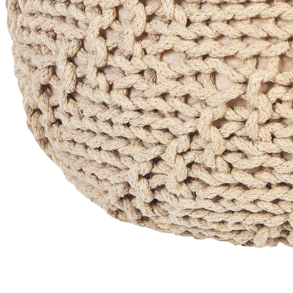 Pouf ottomana beige cotone lavorato a maglia perline EPS riempimento rotondo piccolo poggiapiedi 50 x 35 cm