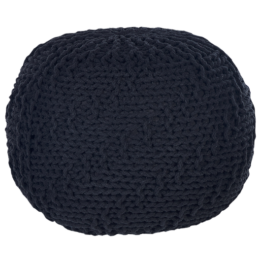 Pouf ottomana nero cotone lavorato a maglia perline EPS riempimento rotondo piccolo poggiapiedi 50 x 35 cm