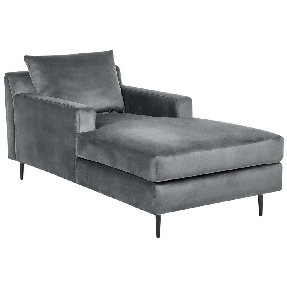 Chaise longue Velluto grigio Rivestimento Braccioli Cuscino Schienale Design Moderno Simmetrico