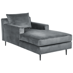 Chaise longue Velluto grigio Rivestimento Braccioli Cuscino Schienale Design Moderno Simmetrico