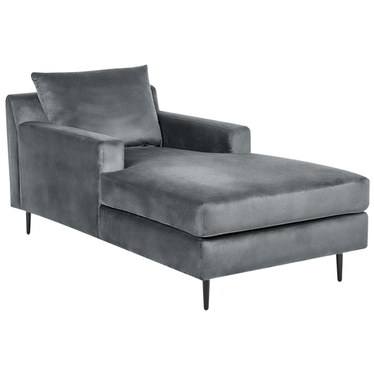 Chaise longue Velluto grigio Rivestimento Braccioli Cuscino Schienale Design Moderno Simmetrico