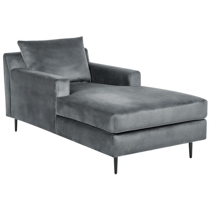 Chaise longue Velluto grigio Rivestimento Braccioli Cuscino Schienale Design Moderno Simmetrico