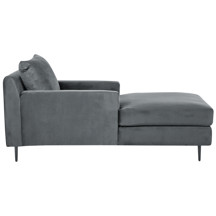 Chaise longue Velluto grigio Rivestimento Braccioli Cuscino Schienale Design Moderno Simmetrico