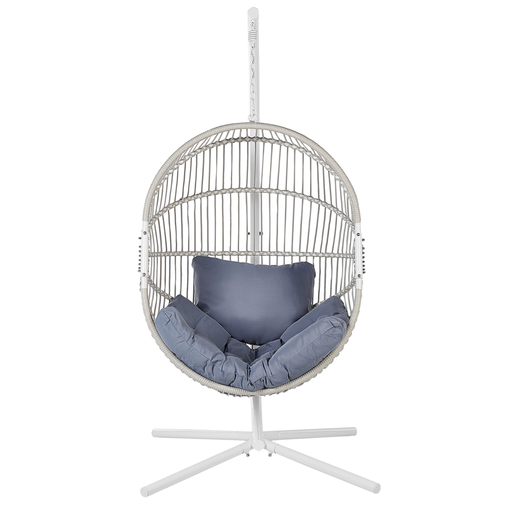 Poltrona sospesa in rattan bianco con base in metallo da interno e da esterno stile boho